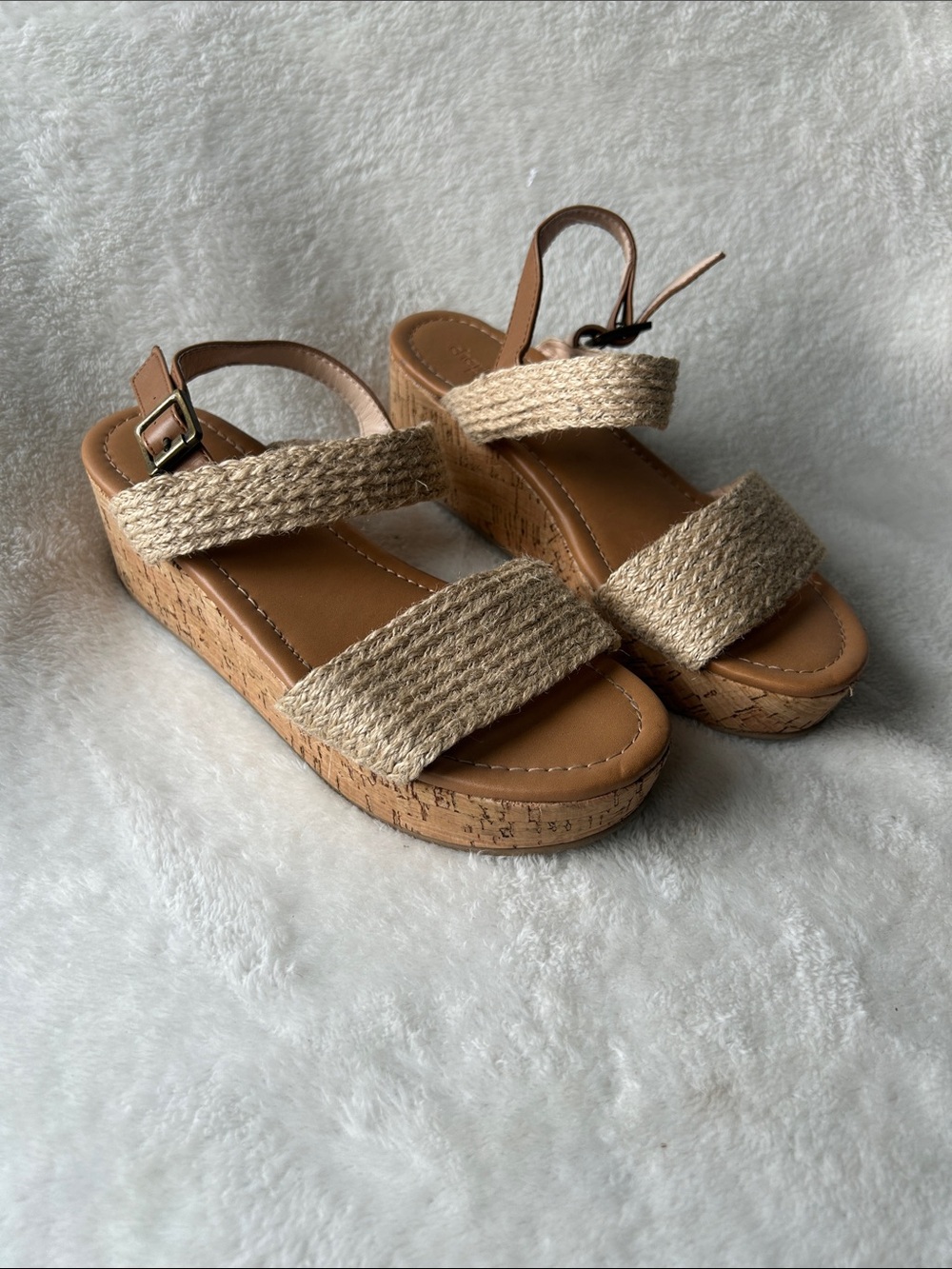 Charlotte Russe Woven Strap Cork Wedge Sandals - Natural size 6